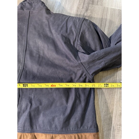 VTG Comint Brown Navy Blue Leather Coat Two Tone size L Color Block 80s hiking - Picture 8 of 14